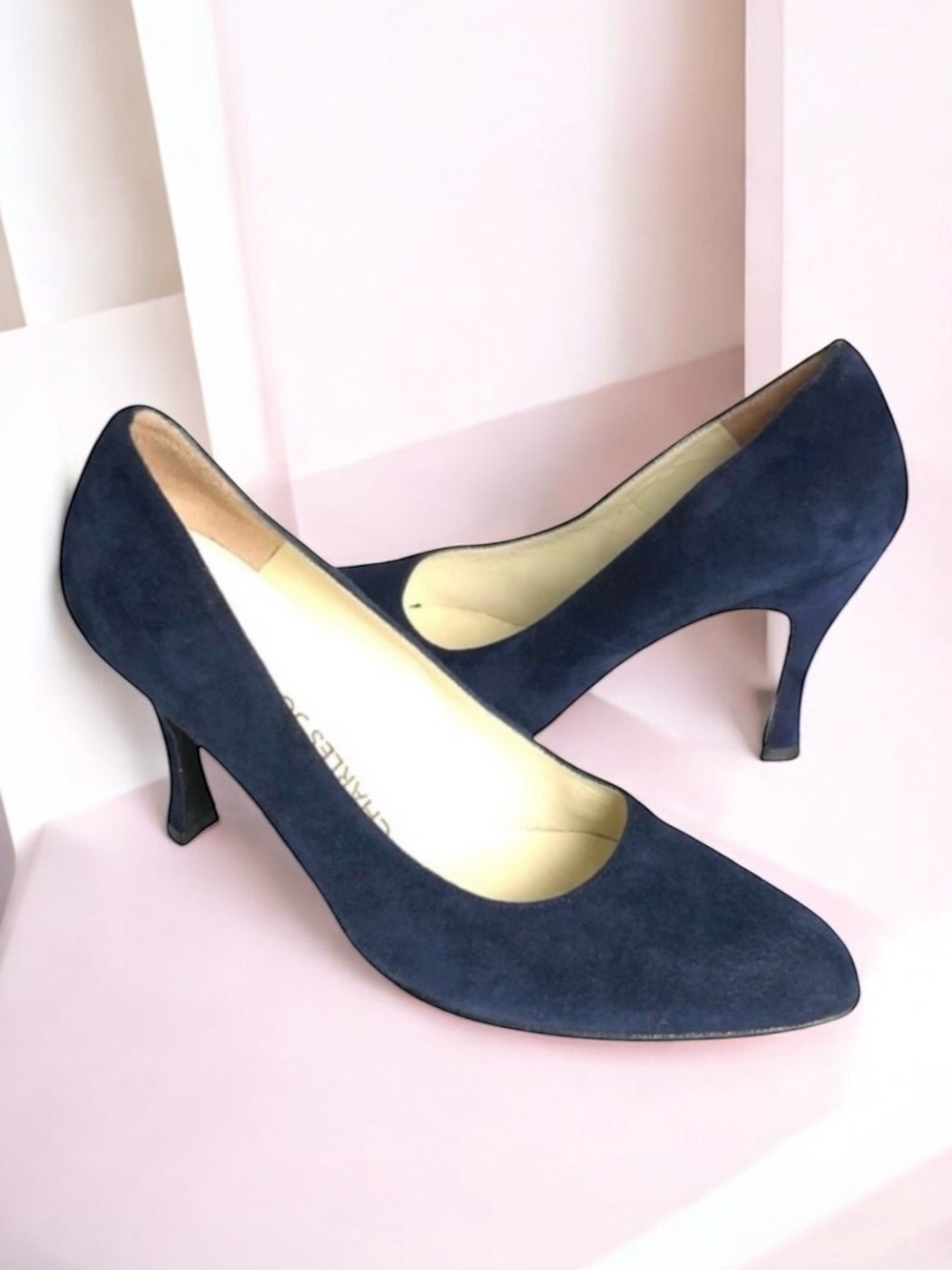 Charles Jourdan Navy Blue Pumps Suede Leather Heels Women’s